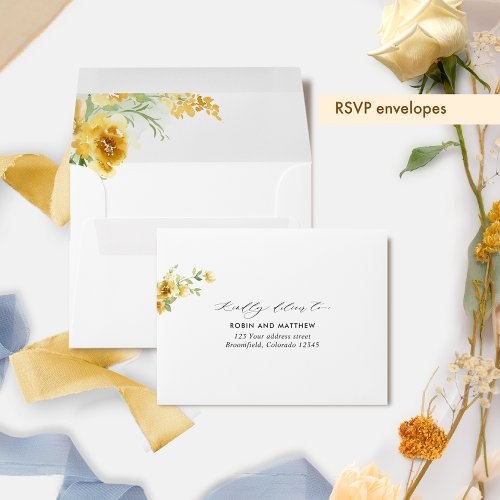 Elegant RSVP with Return Address Yellow Floral Envelope