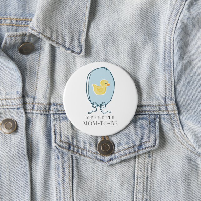 Elegant Rubber Ducky Personalized Baby Shower Button (In Situ)