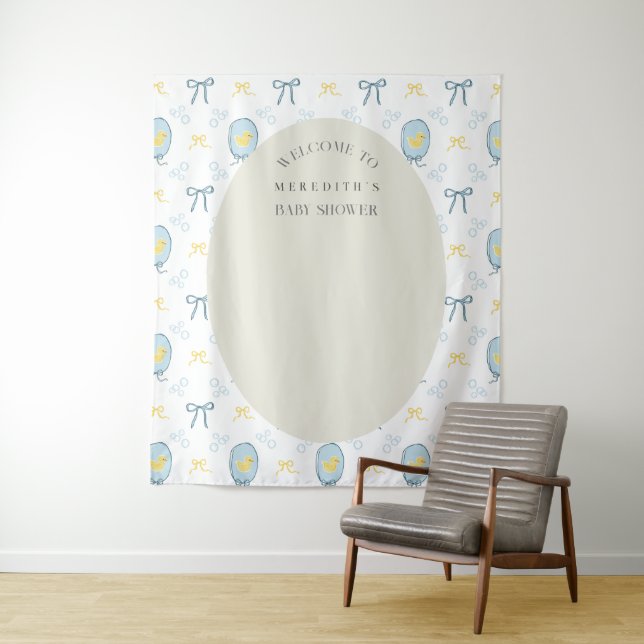 Elegant Rubber Ducky Ribbon Baby Shower Backdrop (In Situ)
