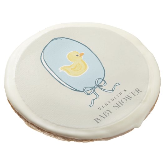 Elegant Rubber Ducky Ribbon Baby Shower Sugar Cookie (Angled)