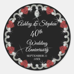 Elegant Ruby and Diamonds 40th Anniversary Classic Round Sticker