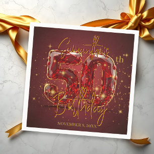Elegant Ruby and Gold 50th Birthday Celebration Napkins