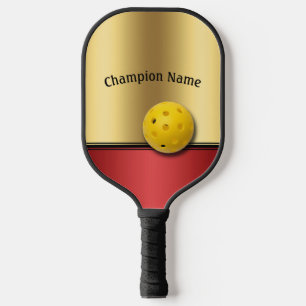 Elegant Ruby and Gold Design personalize Pickleball Paddle