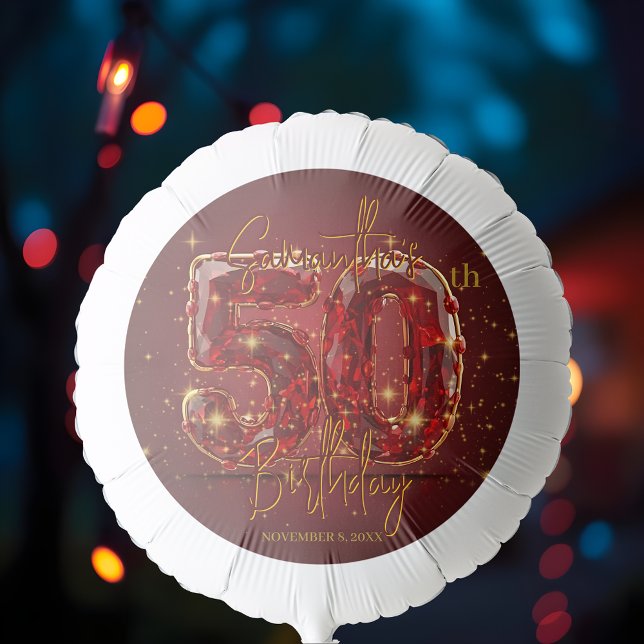Elegant Ruby and Gold Gemstone 50th Birthday Balloon (Creator Uploaded)
