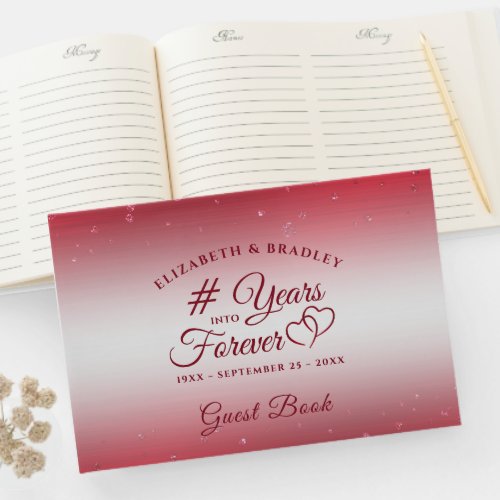 Elegant Ruby Anniversary Hearts YEARS INTO FOREVER Guest Book