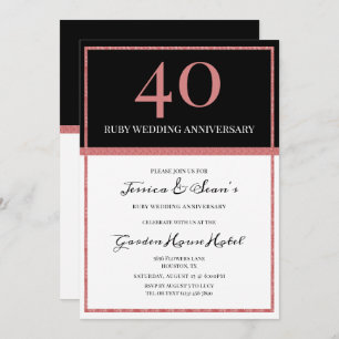 Elegant Ruby & Black 40th Wedding Anniversary Invitation