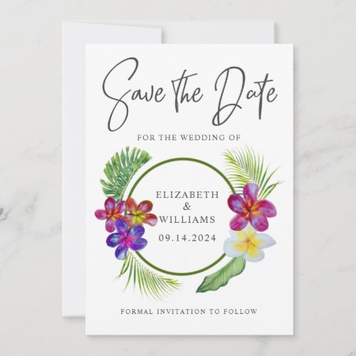 Elegant Ruby Blue Green Tropical Floral Save The Date