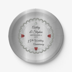 Elegant Ruby   Diamonds 15th Wedding Anniversary Paper Plates