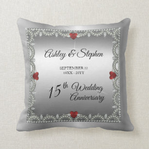 Elegant Ruby   Diamonds 15th Wedding Anniversary Throw Pillow