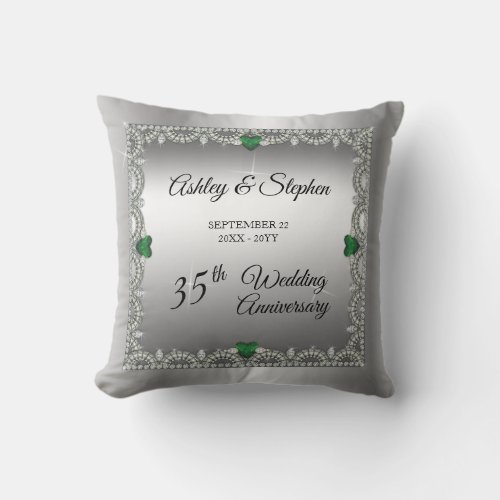 Elegant Ruby  Diamonds 35th Wedding Anniversary Throw Pillow