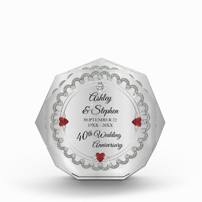 Elegant Ruby | Diamonds 40th Wedding Anniversary   Acrylic Award (Front)