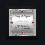 Elegant Ruby | Diamonds 40th Wedding Anniversary  Gift Box<br><div class="desc">Opulent elegance frames this 40th wedding anniversary design in a unique scalloped diamond design with center teardrop diamond with heart-shaped ruby accents and faux added sparkles on a silver-tone gradient. Please note that all embellishments are printed and are only made to appear as real as possible in a flat, printed...</div>