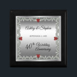 Elegant Ruby | Diamonds 40th Wedding Anniversary  Gift Box<br><div class="desc">Opulent elegance frames this 40th wedding anniversary design in a unique scalloped diamond design with center teardrop diamond with heart-shaped ruby accents and faux added sparkles on a silver-tone gradient. Please note that all embellishments are printed and are only made to appear as real as possible in a flat, printed...</div>