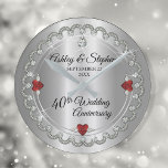 Elegant Ruby | Diamonds 40th Wedding Anniversary Large Clock<br><div class="desc">Opulent elegance frames this 40th wedding anniversary design in a unique scalloped diamond design with center teardrop diamond with heart-shaped ruby accents and faux added sparkles on a silver-tone gradient. Please note that all embellishments are printed and are only made to appear as real as possible in a flat, printed...</div>