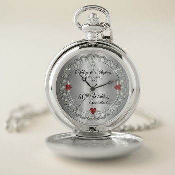 Elegant Ruby | Diamonds 40th Wedding Anniversary Pocket Watch by holidayhearts at Zazzle
