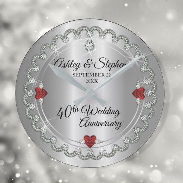 Elegant Ruby | Diamonds 40th Wedding Anniversary Round Clock
