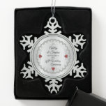 Elegant Ruby | Diamonds 40th Wedding Anniversary  Snowflake Pewter Christmas Ornament<br><div class="desc">Opulent elegance frames this 40th wedding anniversary design in a unique scalloped diamond design with center teardrop diamond with faux heart-shaped rubies and added faux sparkles on a silver-tone gradient. Please note that all embellishments are printed and are only made to appear as real as possible in a flat, printed...</div>