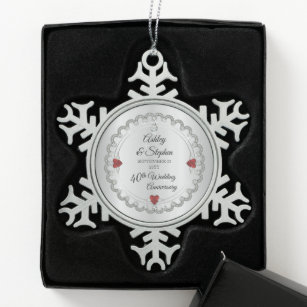 Elegant Ruby   Diamonds 40th Wedding Anniversary  Snowflake Pewter Christmas Ornament