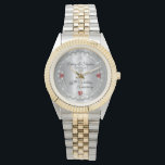 Elegant Ruby | Diamonds 40th Wedding Anniversary Watch<br><div class="desc">Opulent elegance frames this 40th wedding anniversary design in a unique scalloped diamond design with center teardrop diamond with heart-shaped ruby accents and faux added sparkles on a silver-tone gradient. Please note that all embellishments are printed and are only made to appear as real as possible in a flat, printed...</div>