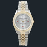 Elegant Ruby | Diamonds 40th Wedding Anniversary Watch<br><div class="desc">Opulent elegance frames this 40th wedding anniversary design in a unique scalloped diamond design with center teardrop diamond with heart-shaped ruby accents and faux added sparkles on a silver-tone gradient. Please note that all embellishments are printed and are only made to appear as real as possible in a flat, printed...</div>