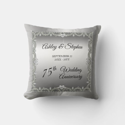 Elegant Ruby  Diamonds 75th Wedding Anniversary  Throw Pillow