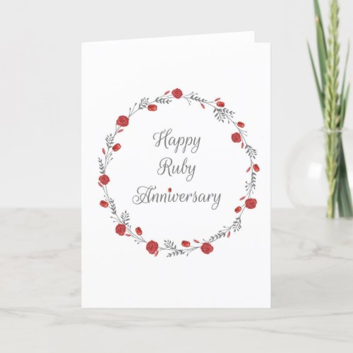 Elegant Ruby  Floral 40 Years Anniversary Card