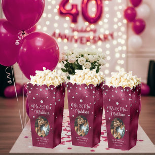 Elegant Ruby Foil & 40th Anniversary Popcorn Favor Boxes