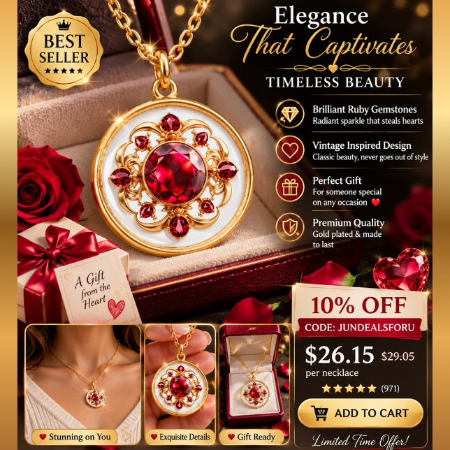 Elegant Ruby Gemstone Necklace – Vintage Red Cryst (Creator Uploaded)