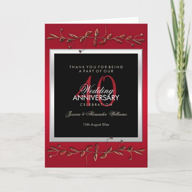 Elegant Ruby Gemstones 40th Wedding Anniversary Card (Front)