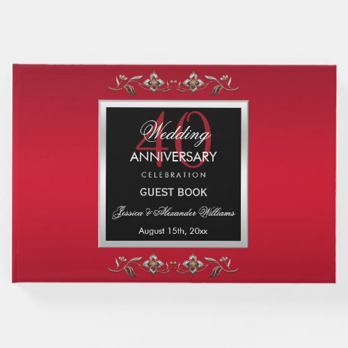 Elegant Ruby Gemstones 40th Wedding Anniversary Guest Book