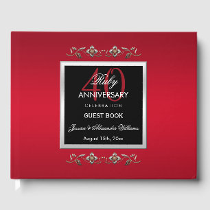 Elegant Ruby Gemstones 40th Wedding Anniversary Guest Book