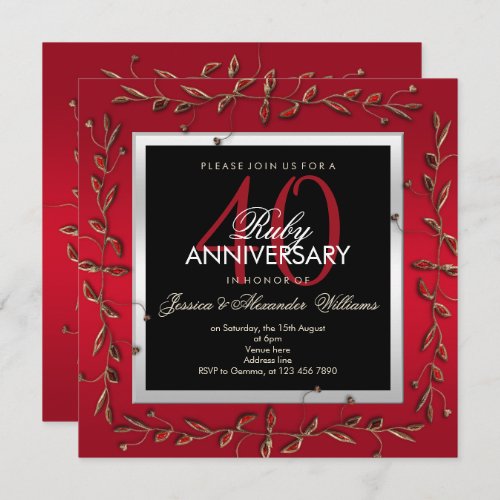 Elegant Ruby Gemstones 40th Wedding Anniversary Invitation