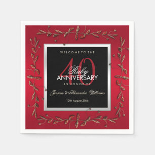Elegant Ruby Gemstones 40th Wedding Anniversary Napkins
