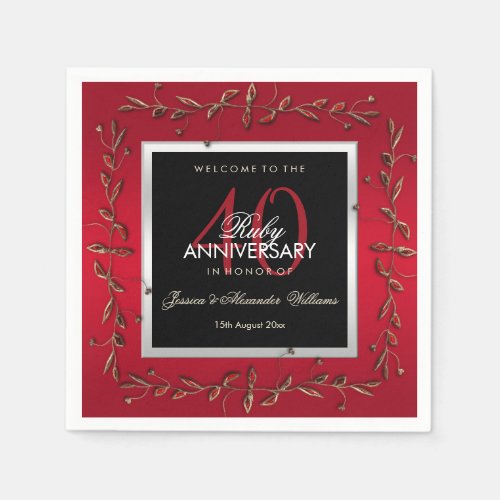 Elegant Ruby Gemstones 40th Wedding Anniversary Napkins