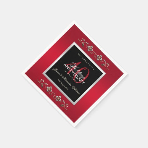 Elegant Ruby Gemstones 40th Wedding Anniversary Napkins