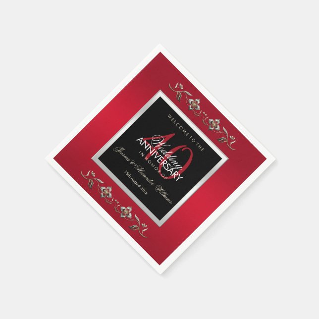 Elegant Ruby Gemstones 40th Wedding Anniversary Napkins (Corner)