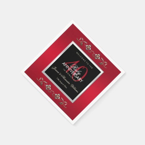 Elegant Ruby Gemstones 40th Wedding Anniversary Napkins