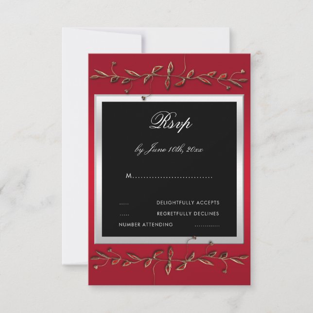 Elegant Ruby Gemstones 40th Wedding Anniversary RSVP Card (Front)