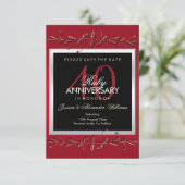 Elegant Ruby Gemstones 40th Wedding Anniversary Save The Date (Standing Front)