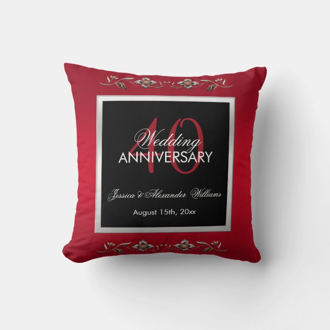 Elegant Ruby Gemstones 40th Wedding Anniversary Throw Pillow (Front)