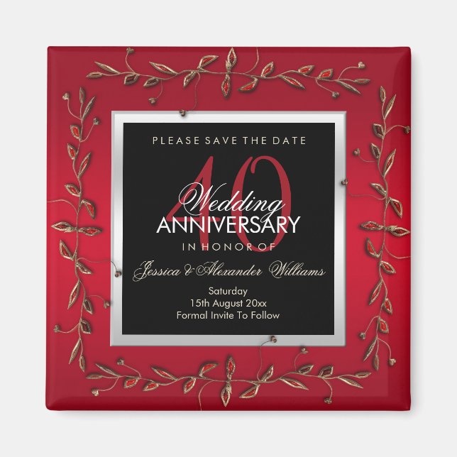 Elegant Ruby Gemstones Save The Date Magnet (Front)