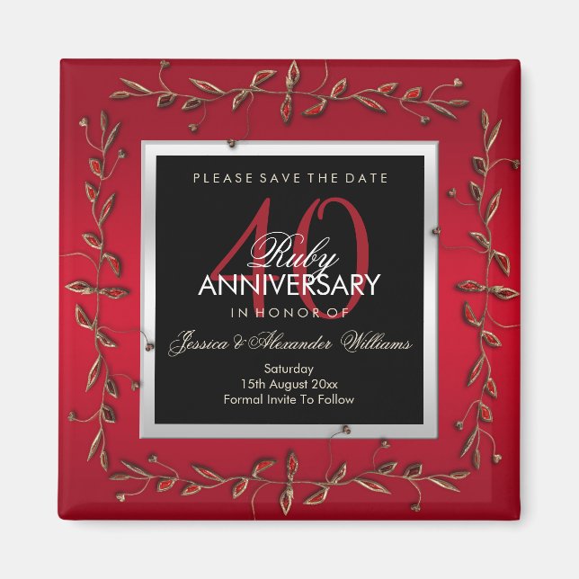 Elegant Ruby Gemstones Save The Date Magnet (Front)