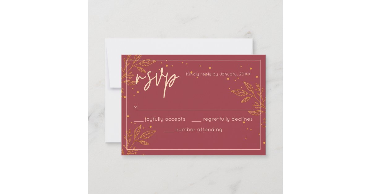 Elegant Ruby & Gold Wedding RSVP Card | Zazzle