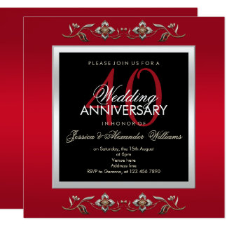 Elegant Ruby Jewels 40th Wedding Anniversary Card