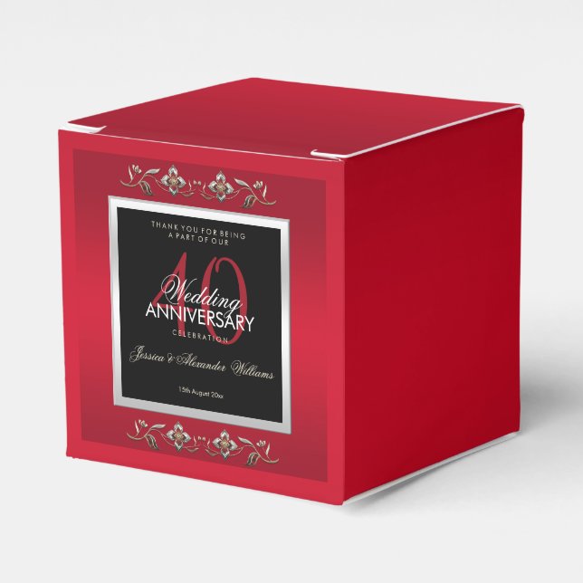 Elegant Ruby Jewels 40th Wedding Anniversary Favor Boxes (Front Side)