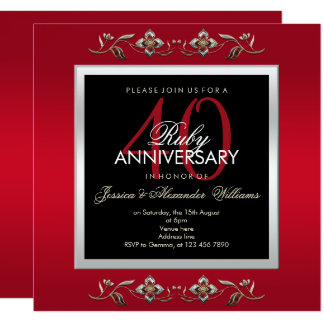 Elegant Ruby Jewels 40th Wedding Anniversary Invitation