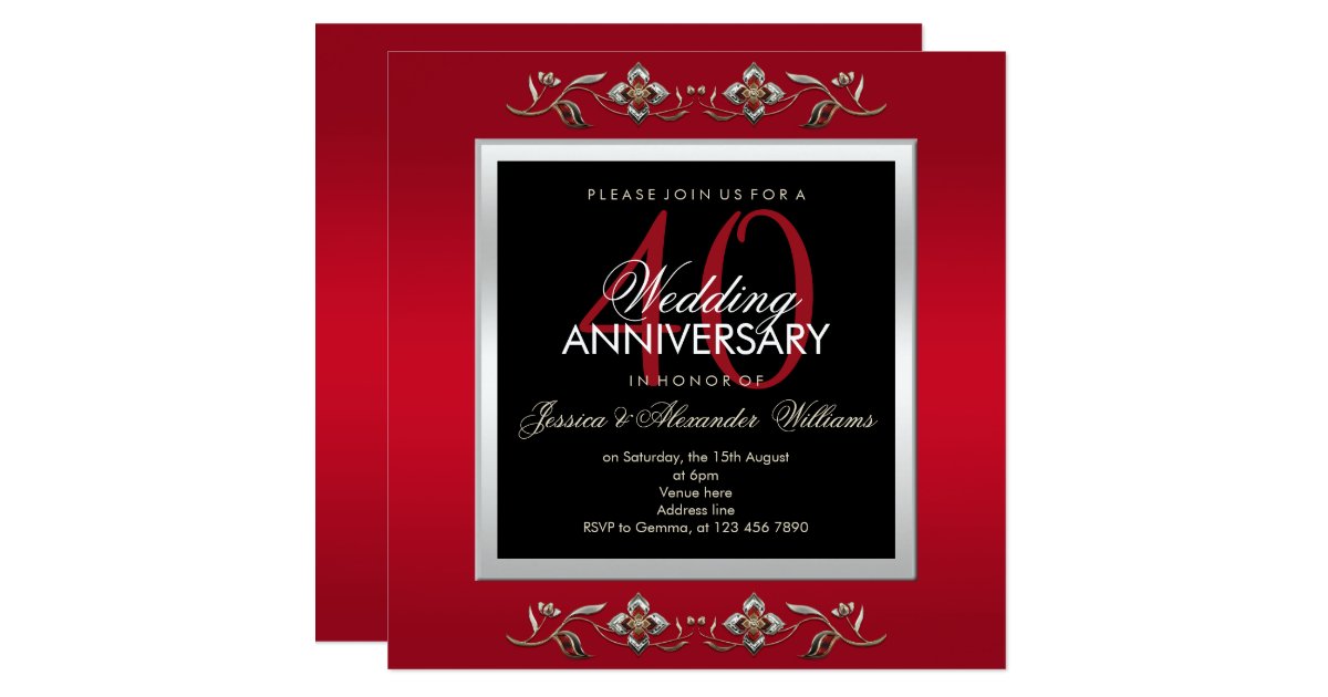 Elegant Ruby Jewels 40th Wedding Anniversary Invitation | Zazzle.com