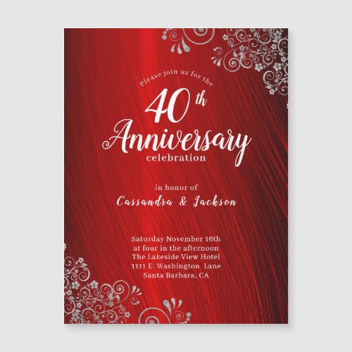 Elegant Ruby Red  40th Anniversary Invitation