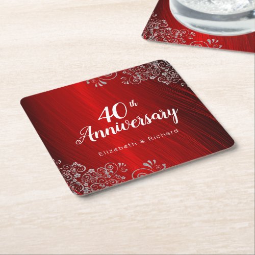 Elegant Ruby Red 40th Anniversary Party   Square Paper Coaster