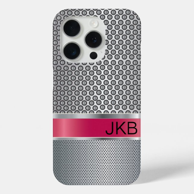 Elegant Ruby Red and Faux Silver Metal Case-Mate iPhone Case (Back)